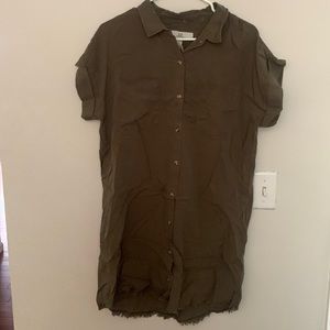 Women’s army green t-shirt button up dress